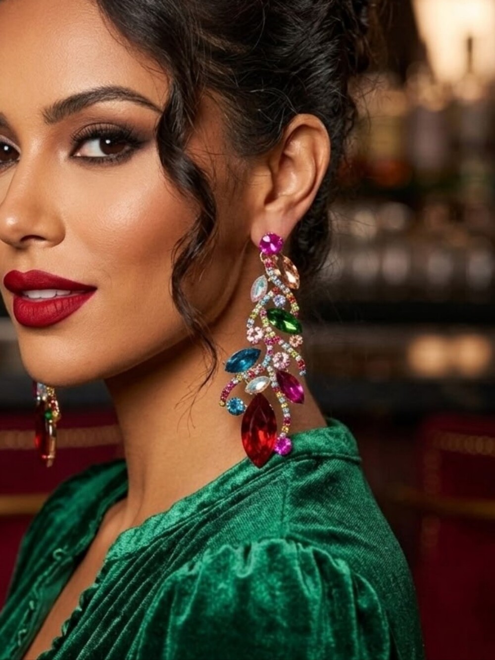 Encour Multicolor Crystal Drop Statement Earrings - Pink & Multicolor NWT